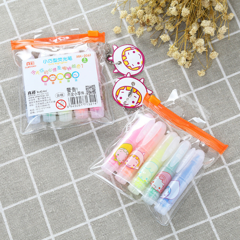 Plástico al por mayor de 5 colores mini resaltador bolígrafo